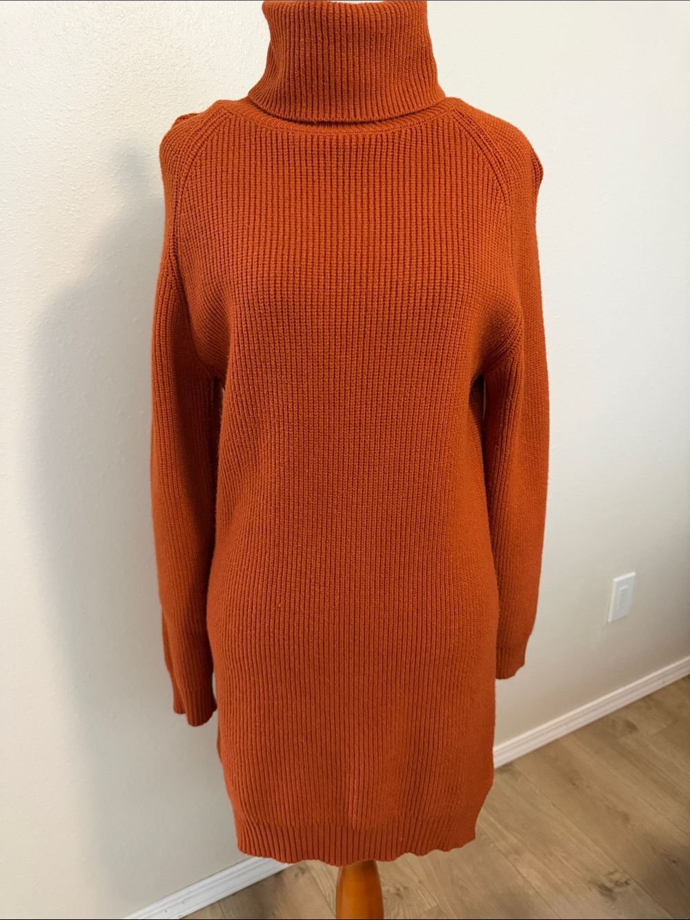 Turtleneck Long Sleeve Sweater Dress - Orange